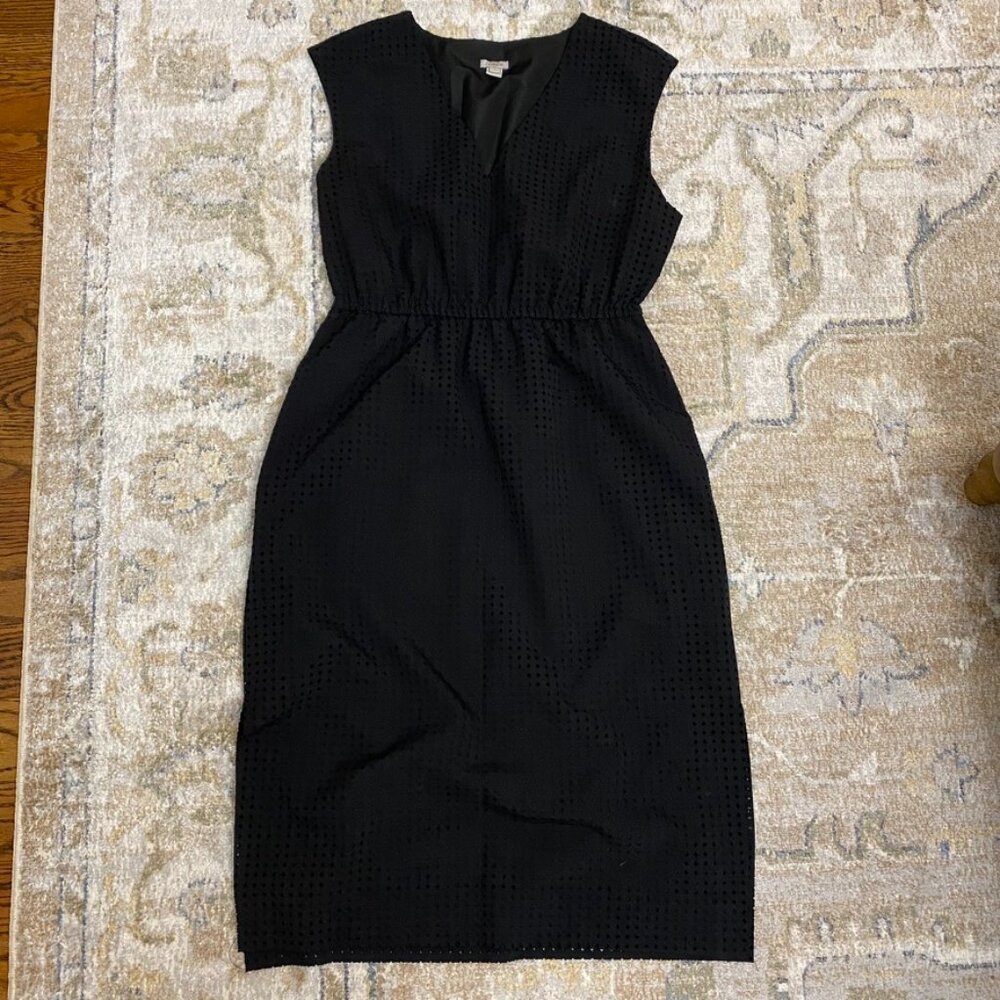 J. Crew Black Sheath Midi Dress Sleeveless Crew Neck